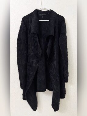 KillStar Cozy Black Open-Front Knit Asymmetrical Cardigan
